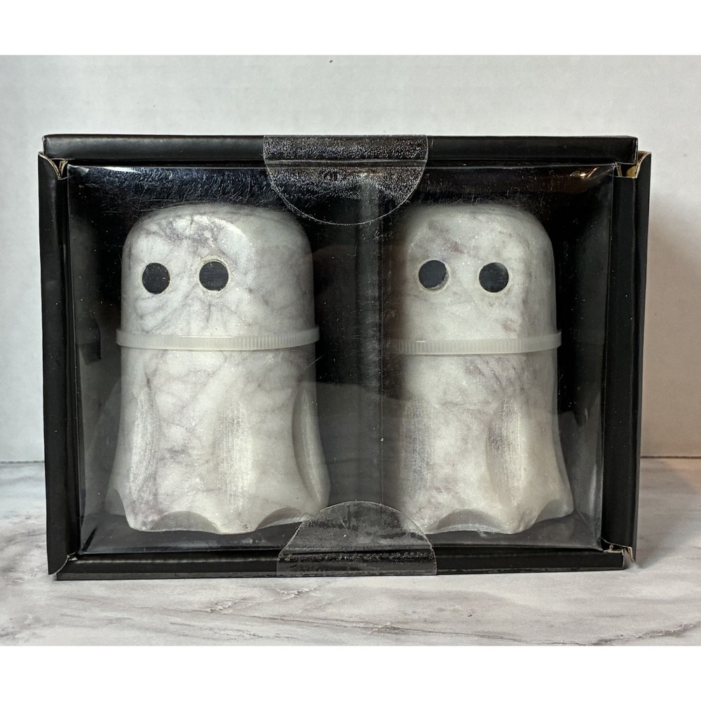 Genuine Marble GHOST Salt and Pepper Shaker Set Halloween Decor NIB Viral